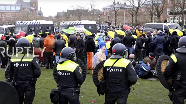 Протестующих против карантина голландцев разогнали водометами