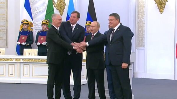 Церемония подписания договоров о вхождении в РФ ДНР, ЛНР, Запорожской и Херсонской областей