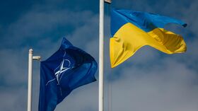 Национальный флаг Украины и флаг Организации Североатлантического договора (НАТО).