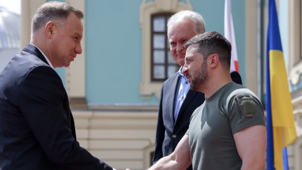 Президент Польши Анджей Дуда на встрече с Владимиро Зеленским 28 июня в Києве  