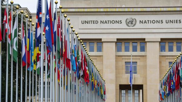 Здание Организации Объединённых Наций (ООН) в Женеве.