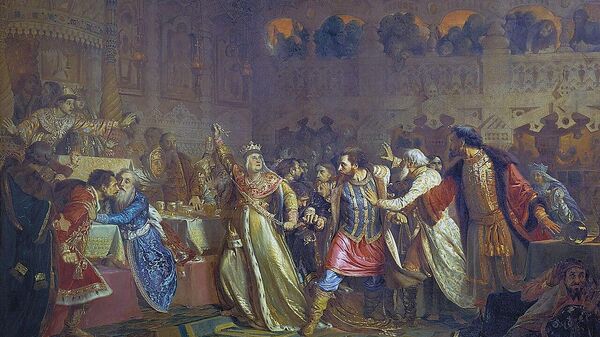 Павел Чистяков. Великая княгиня Софья Витовтовна на свадьбе великого князя Василия Темного (1861)