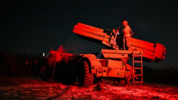Работа РСЗО 9К57 Ураган добровольческого отряда Барс-22 Тигр в Курской области Работа РСЗО 9К57 Ураган добровольческого отряда Барс-22 Тигр в Курской области
