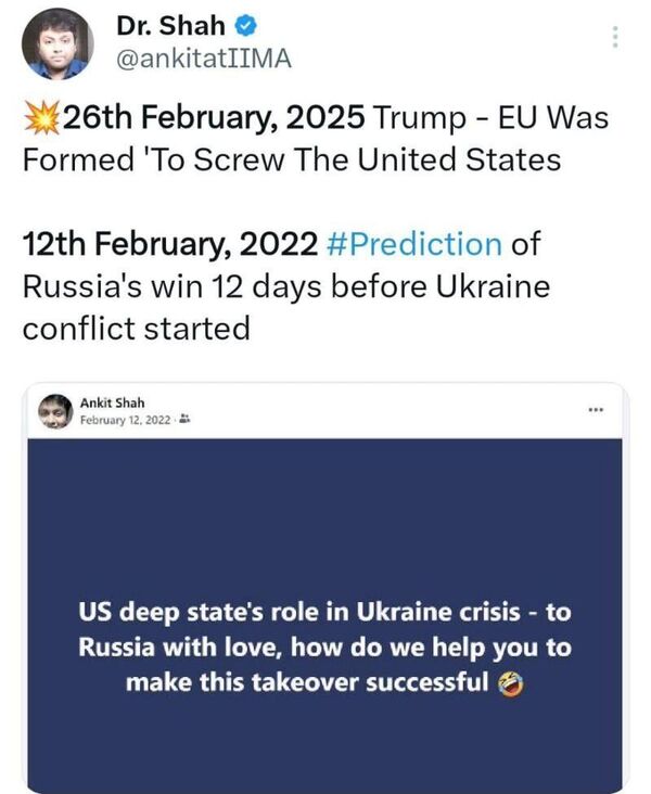 Скриншот прогноза Анкит Шаха по Украине