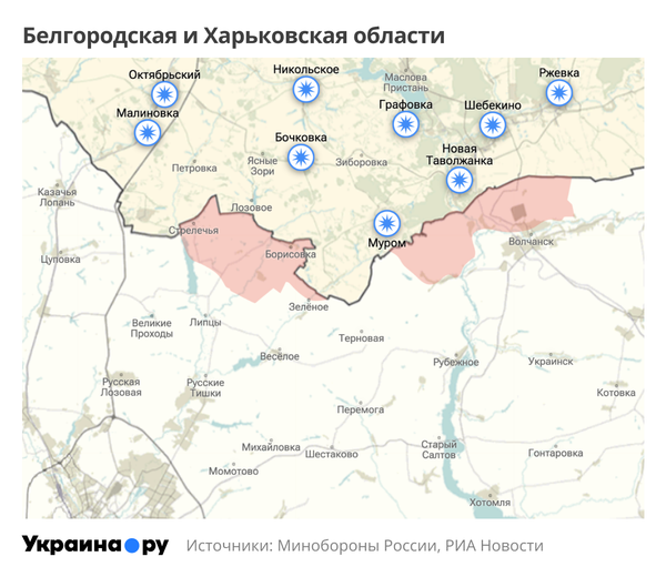 Карта Белгородской и Харьковской областей