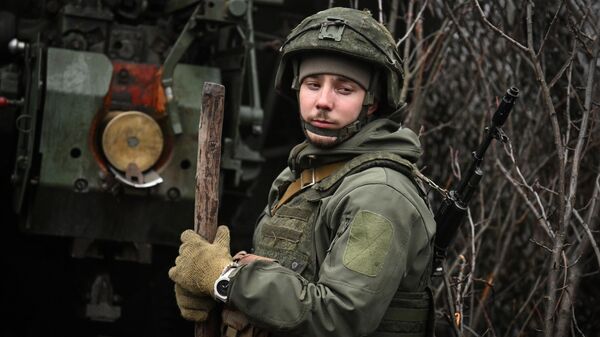 Стрельба снарядами Краснополь из гаубицы 2А65 Мста-Б ЦВО на Красноармейском направлении