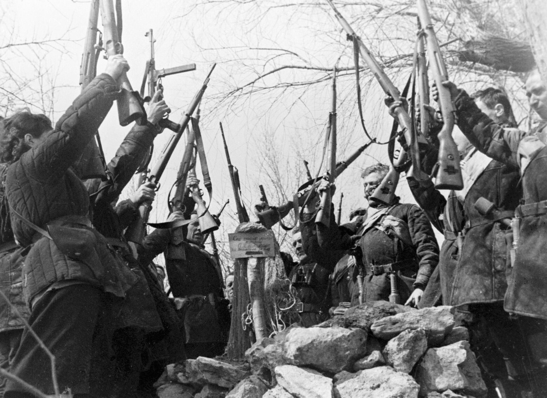  Советские партизаны клянутся отомстить за убитого товарища, стоя у его могилы - РИА Новости, 1920, 19.05.2025