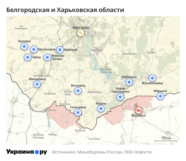 Карта Белгородской и Харьковской областей Карта Белгородской и Харьковской областей