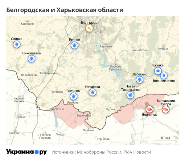 Карта Белгородской и Харьковской областей Карта Белгородской и Харьковской областей