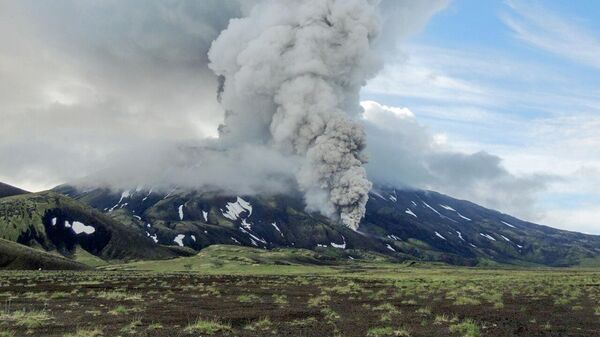 Извержение вулканов Крашенинникова и Ключевская Сопка на Камчатке