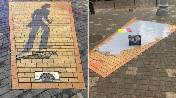 В центре Одессы вандалы залили серой краской арт-объект «Тень Пушкина»