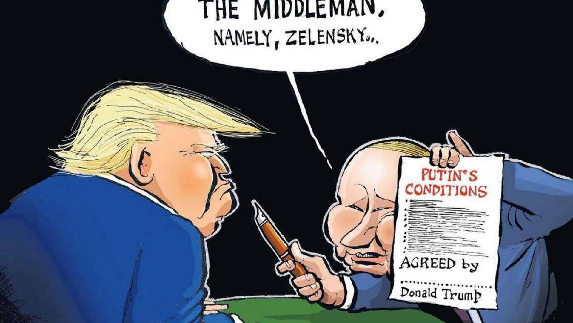 Британские СМИ рисуют карикатуры, посвященные будущим переговорам Путина и Трампа - РИА Новости, 1920, 11.08.2025