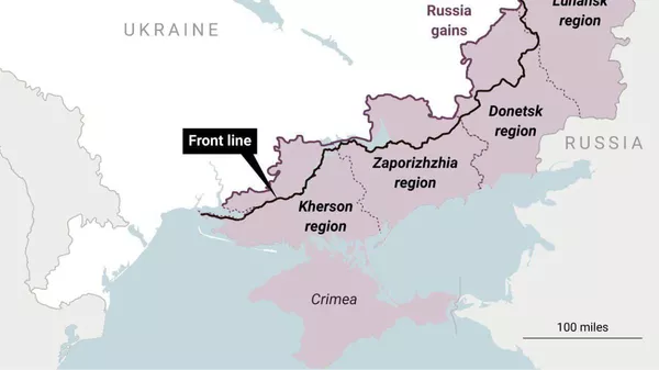Один из вариантов линии разграничения между Украиной и Россией по версии The Times