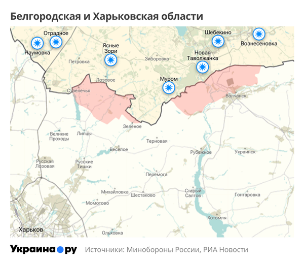 Карта Белгородской и Харьковской областей