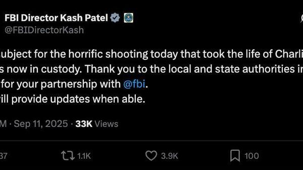 Подозреваемый в убийстве Чарли Кирка задержан, сообщил глава ФБР