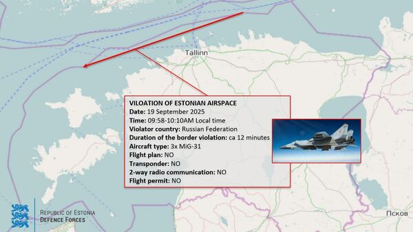 Карта якобы нарушения эстонского пространства истребителями МиГ-31 ВКС России, опубликованная министерством обороны Эстонии