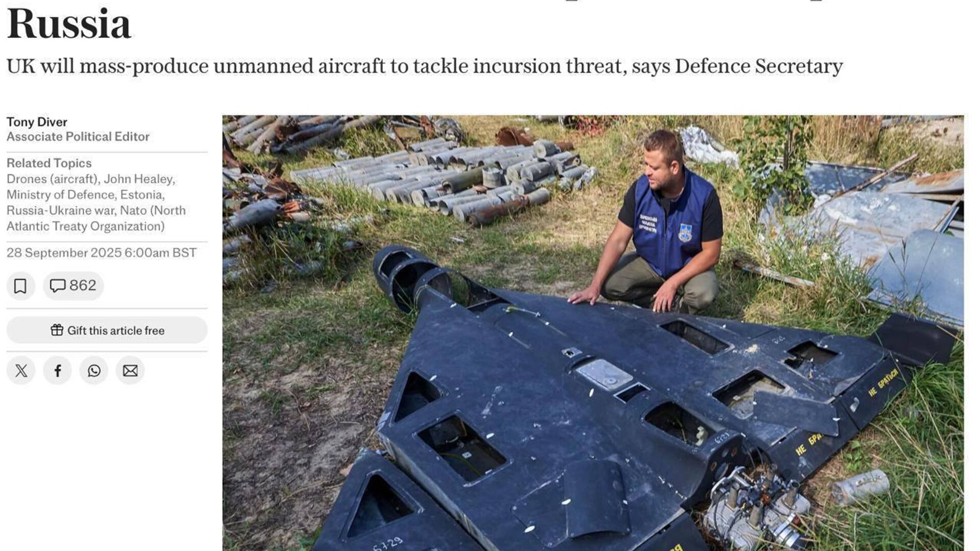 Великобритания создаст «стену дронов» для защиты Европы от России - РИА Новости, 1920, 29.09.2025