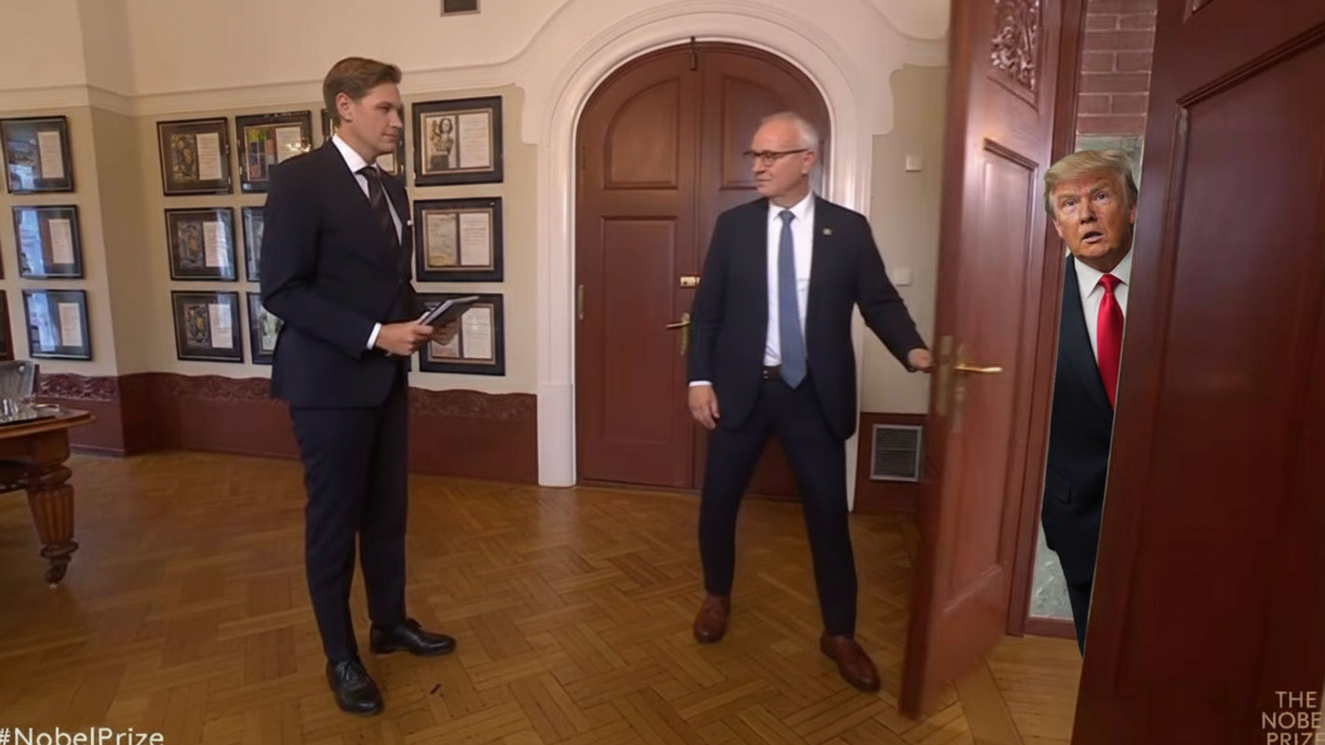 Дональд Трамп на заседании Нобелевского комитета, коллаж - РИА Новости, 1920, 10.10.2025