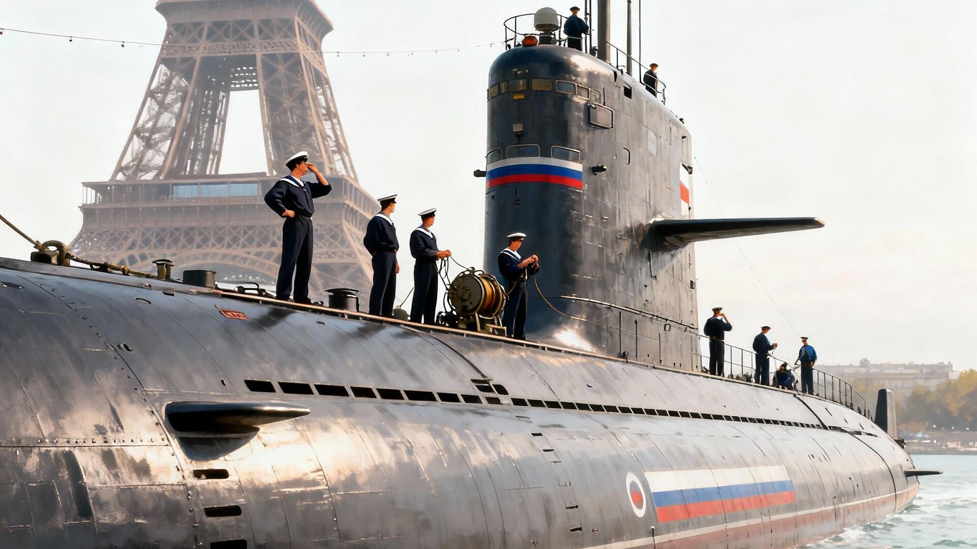 Российская подлодка у берегов Парижа, нейросеть - РИА Новости, 1920, 13.10.2025