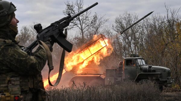 Боевая работа РСЗО Град группировки Центр