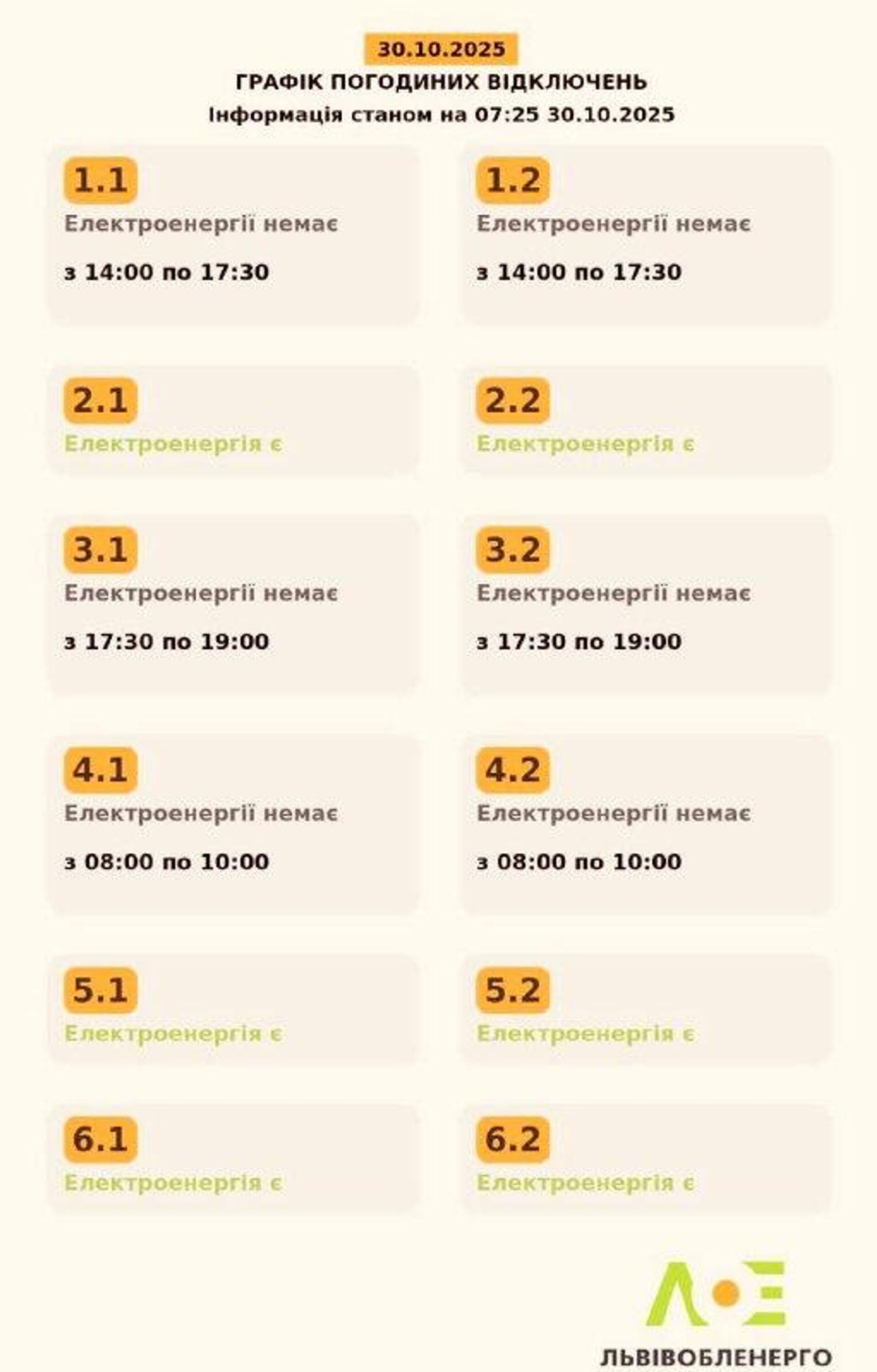 Во Львовской области после массированной атаки введен график отключения света, - Львовоблэнерго - РИА Новости, 1920, 30.10.2025