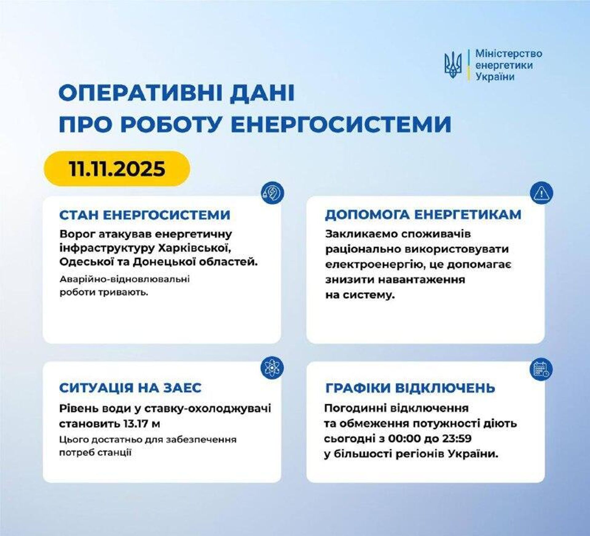 Ночью были прилеты по энергетике в Харьковской, Одесской областях, сообщает Минэнерго Украины - РИА Новости, 1920, 11.11.2025