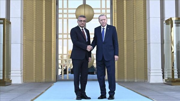 Встреча президентом Северного Кипра Туфана Эрхюрмана и Турции - Реджепа Эрдогана