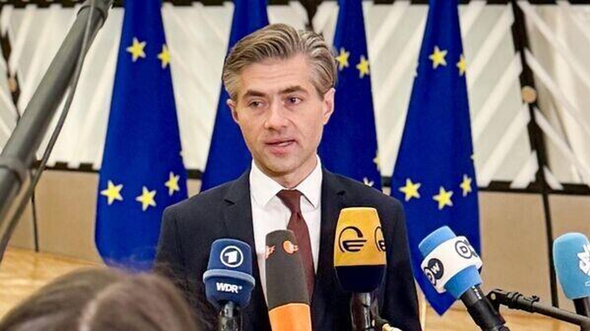 Глава МИД Литвы перед микрофоном - РИА Новости, 1920, 16.11.2025