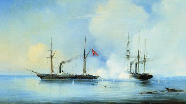 Алексей Боголюбов Бой русского пароходофрегата Владимир и турецкого парохода Перваз-Бахри, 1850-е годы