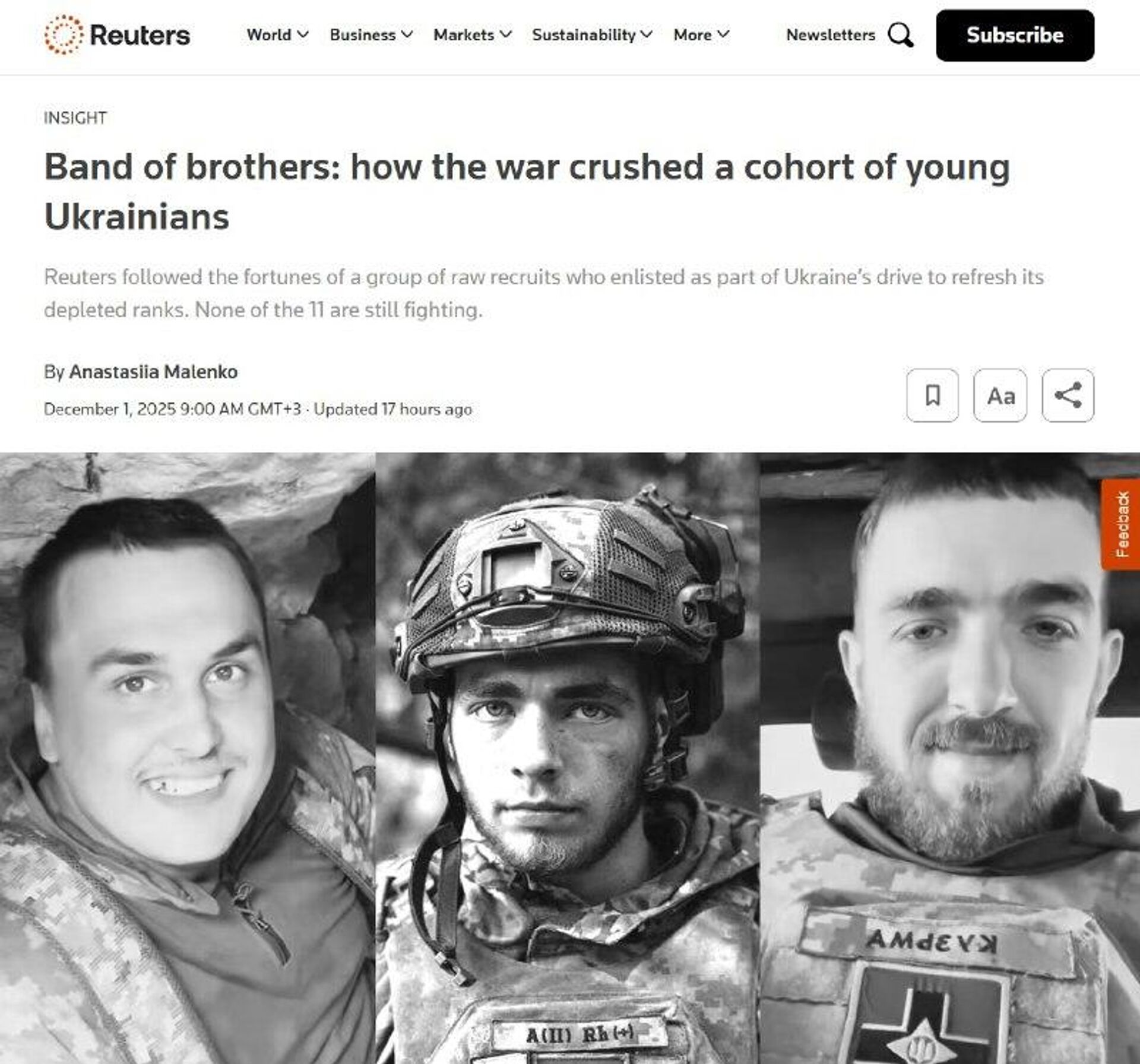 Четверо ранены, трое пропали без вести, двое самовольно покинули часть, один тяжело заболел, один покончил с собой – Reuters проследило судьбу 11 молодых добровольцев программы рекрутинга 18–24 лет, прошедших ускоренную подготовку весной и отправленных на фронт - РИА Новости, 1920, 02.12.2025