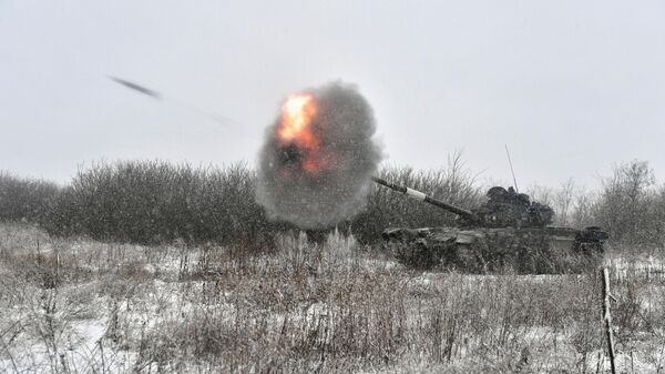 Работа танков Т-72Б в южном секторе СВО