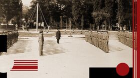 Гимназисты Первой Киевской гимназии во время урока военной гимнастики во дворе гимназии Гимназисты Первой Киевской гимназии во время урока военной гимнастики во дворе гимназии