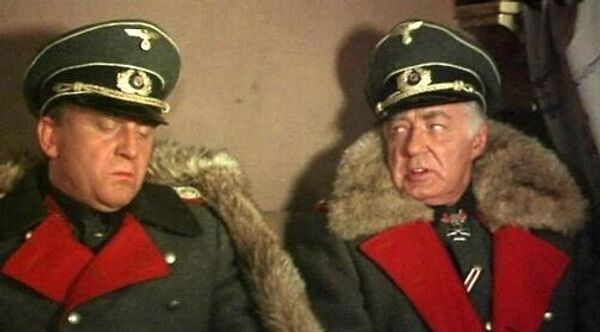 Харий Лиепиньш в роли фельдмаршала Эриха фон Манштейна (справа). Кадр из фильма Контрудар Харий Лиепиньш в роли фельдмаршала Эриха фон Манштейна (справа). Кадр из фильма Контрудар