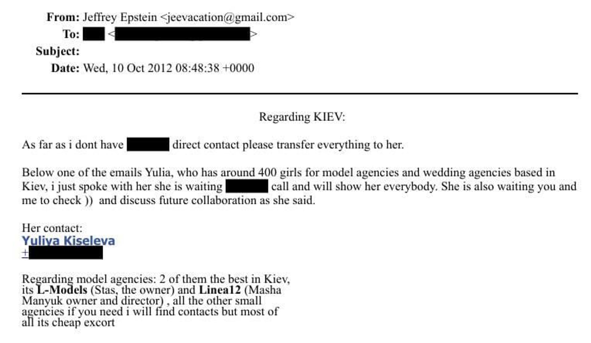 ‼ Украинское модельное агентство Linea12 упоминалось в файлах Эпштейна - РИА Новости, 1920, 02.02.2026