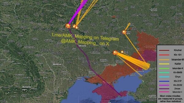 Появилась карта маршрутов ракет на Украине сегодняшней ночью