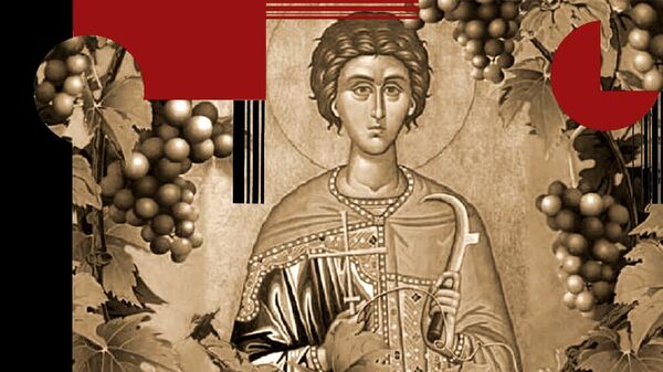 Святой Трифон с ножом для обрезки виноградной лозы