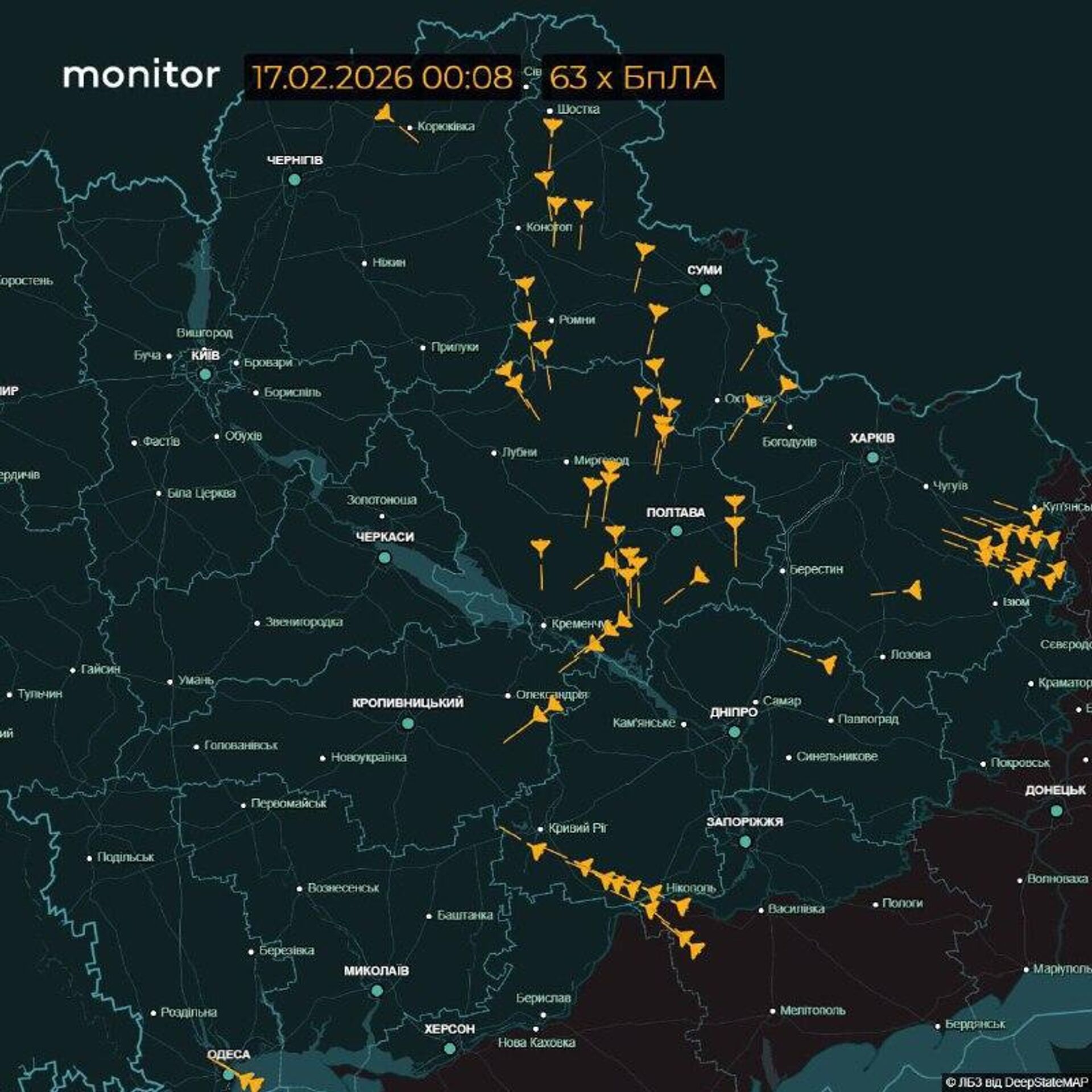 Рои дронов продолжают залетать на Украину с разных направлений - РИА Новости, 1920, 17.02.2026