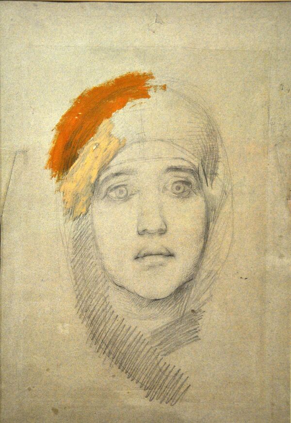 Михаил Врубель Женская голова (портрет Э.Л. Праховой), 1884 год. Киевский музей русского искусства.