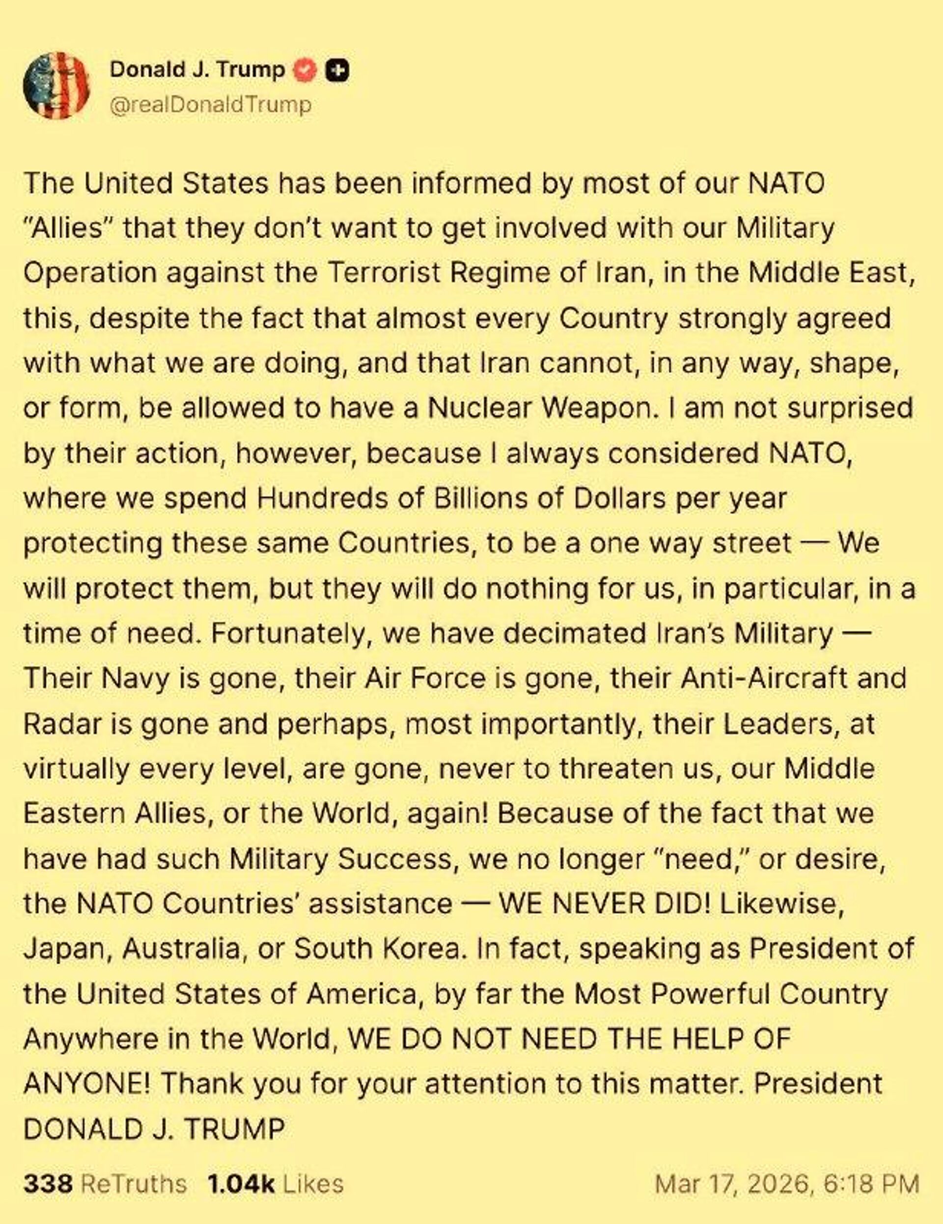Трамп очень обиделся на трусливых союзников - РИА Новости, 1920, 17.03.2026