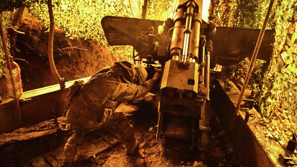 Боевая работа пушки Гиацинт-Б группировки войск Центр