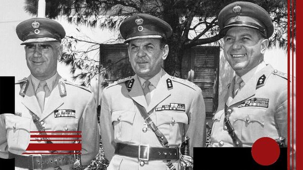 Чёрные полковники: Стилианос Паттакос, Георгиос Пападопулос, Николаос Макарезос. 1962 год
