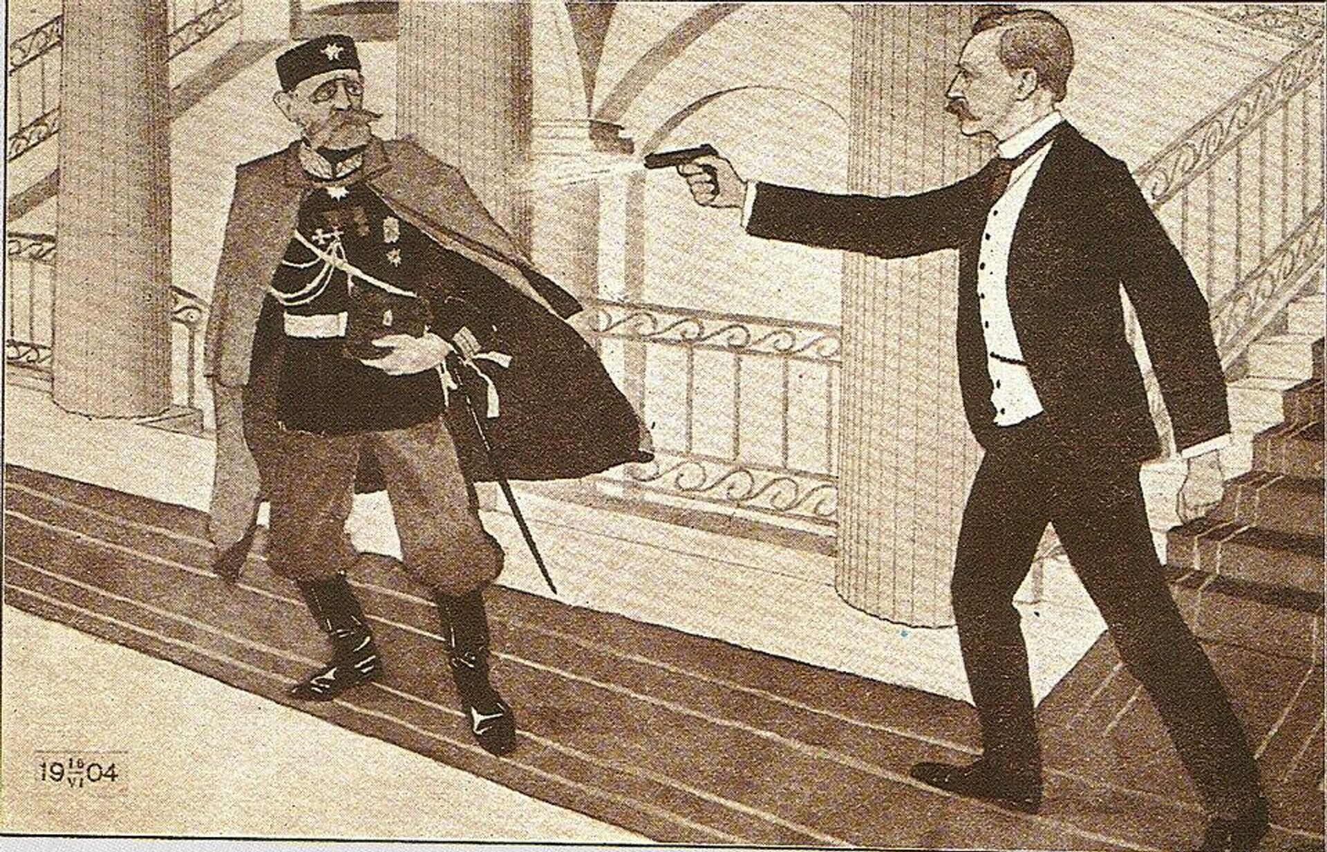 Рисунок неизвестного автора, изображающий убийство Бобрикова, 1904 год - РИА Новости, 1920, 03.05.2026