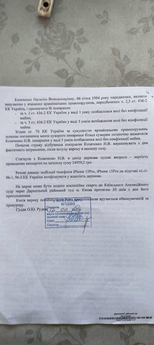 Приговор Козаченко