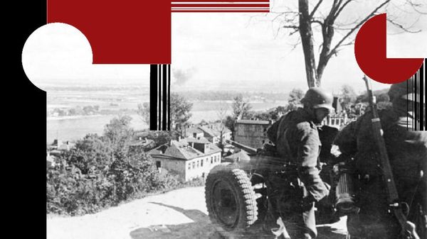 Немецкая противотанковая пушка в Киеве (район Лавры), сентябрь 1941 года Немецкая противотанковая пушка в Киеве (район Лавры), сентябрь 1941 года