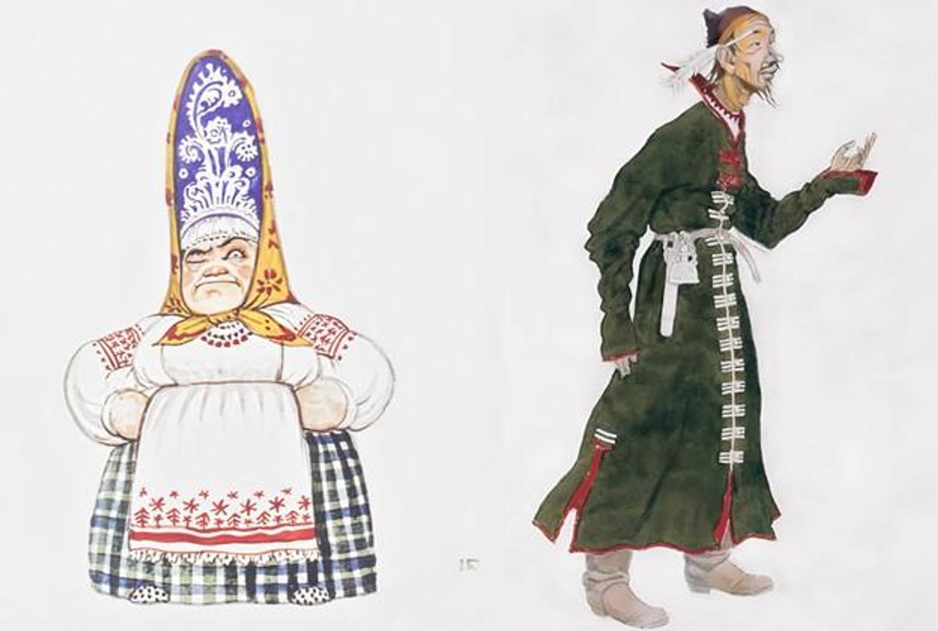 Иван Билибин. Повариха и Дьяк. Эскизы костюмов к опере Николая Римского-Корсакова Сказка о царе Салтане. 1936 год - РИА Новости, 1920, 11.08.2026