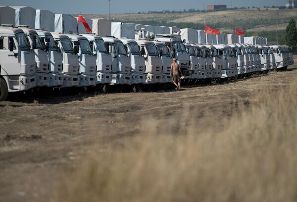 Колонна автомобилей с гуманитарной помощью в Ростовской области
