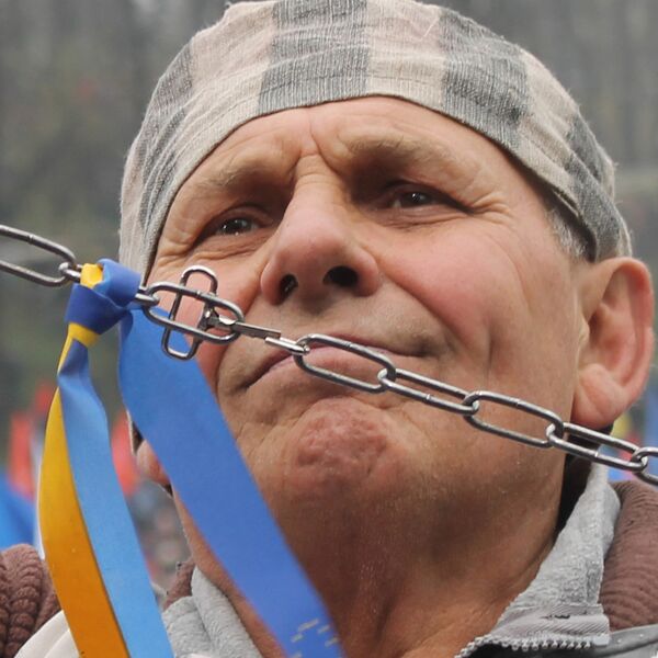 Участник митинга За европейскую Украину