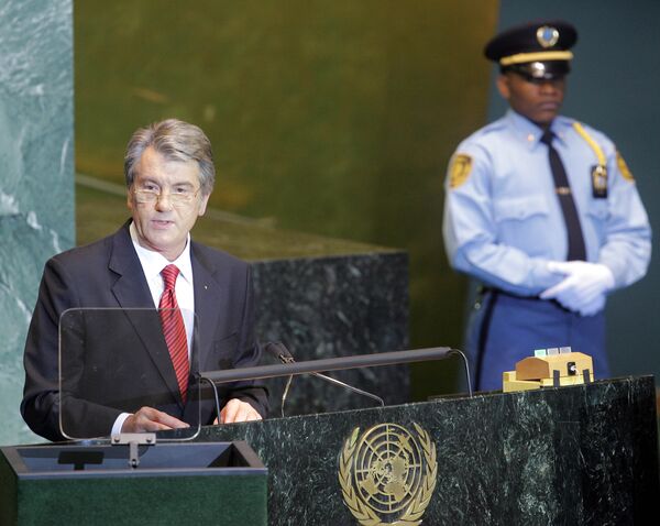 В.Ющенко во время выступления на заседании Генеральной ассамблеи ООН