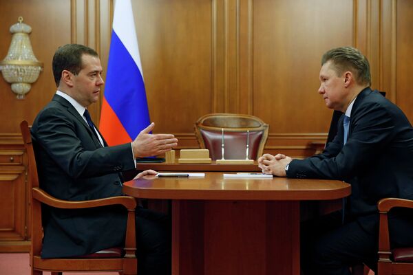 Председатель правительства РФ Д.Медведев провел рабочую встречу с главой Газпрома А.Миллером