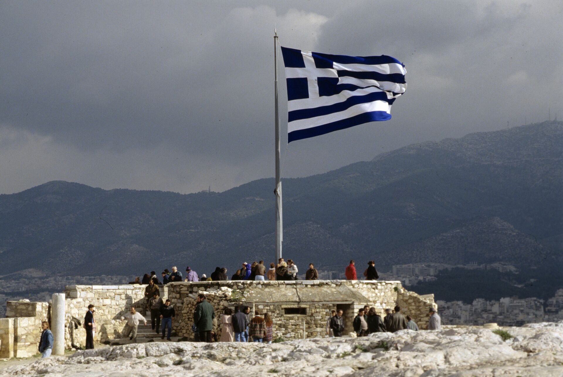 Греческий флаг на смотровой площадке Акрополя - РИА Новости, 1920, 06.02.2015